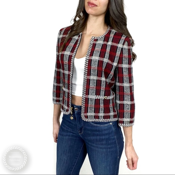 St. John Jackets & Blazers - ST. JOHN Plaid Original Knit Full Zip Jacket